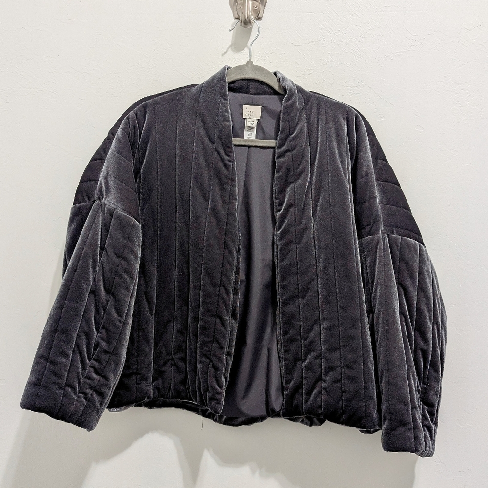 A New Day Oversized One Size Fits Most Velvet Gray Open Front Jacket Warm Cozy
